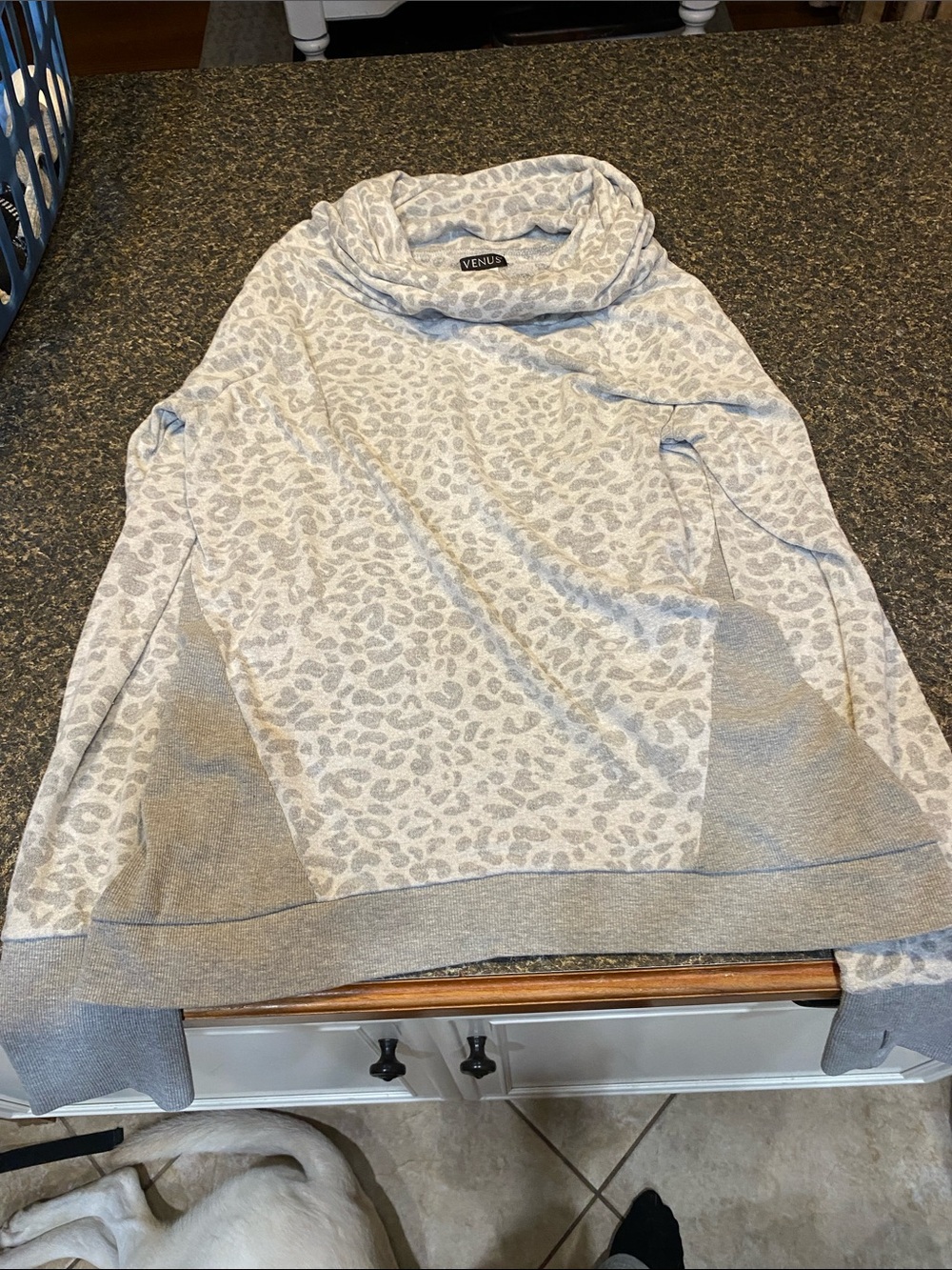 VENUS Light Gray Leopard Cowl Neck Sweatshirt